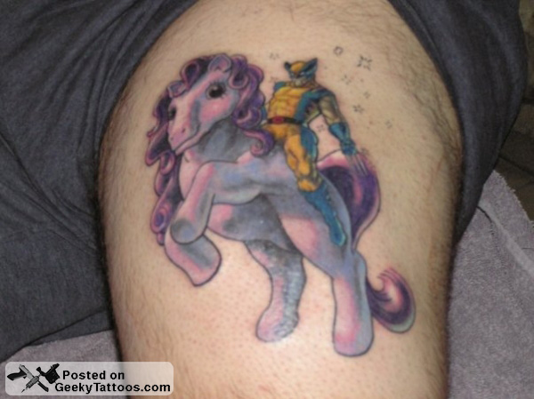 Wolverine Riding My Little Pony Comic book based tattoos are decidely geeky